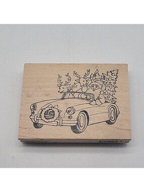 Santa Cruising Wood Mounted Rubber Stamp R279 Stampendous Holiday Christmas Car